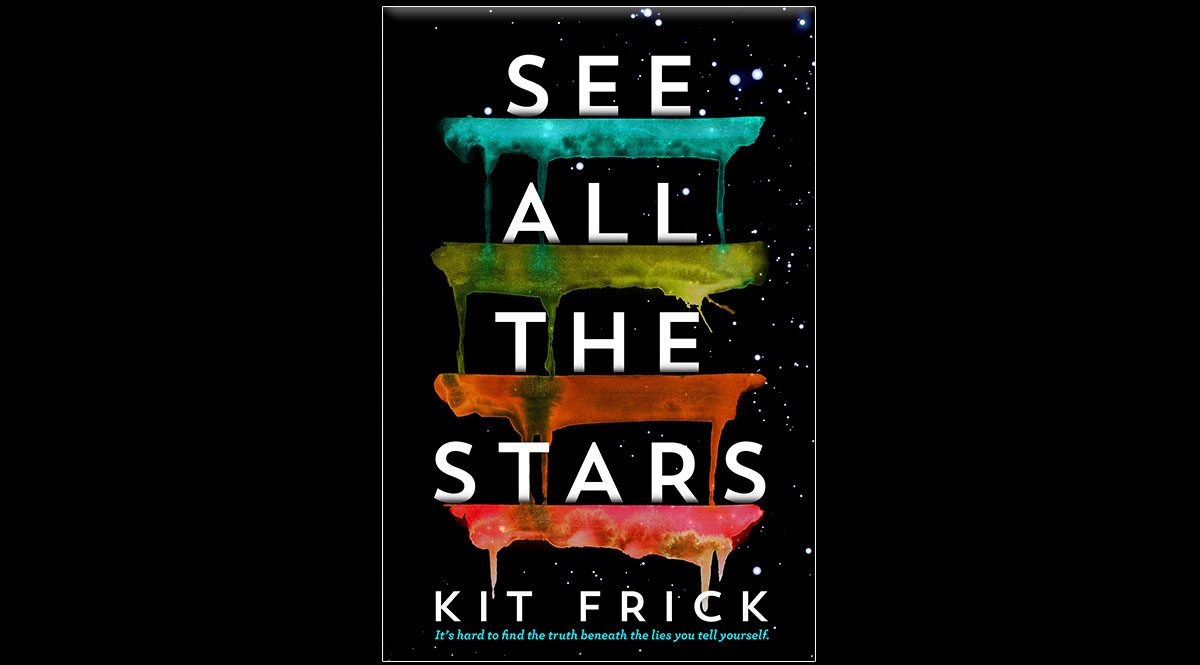This is the cover image of Kit Frick's book, SEE ALL THE STARS. The books are hardcover. The covers have a black background, with SEE ALL THE STARS in white. See is underlined in blue, All is underlined in green, The is underlined in orange, and Stars is underlined in pink.